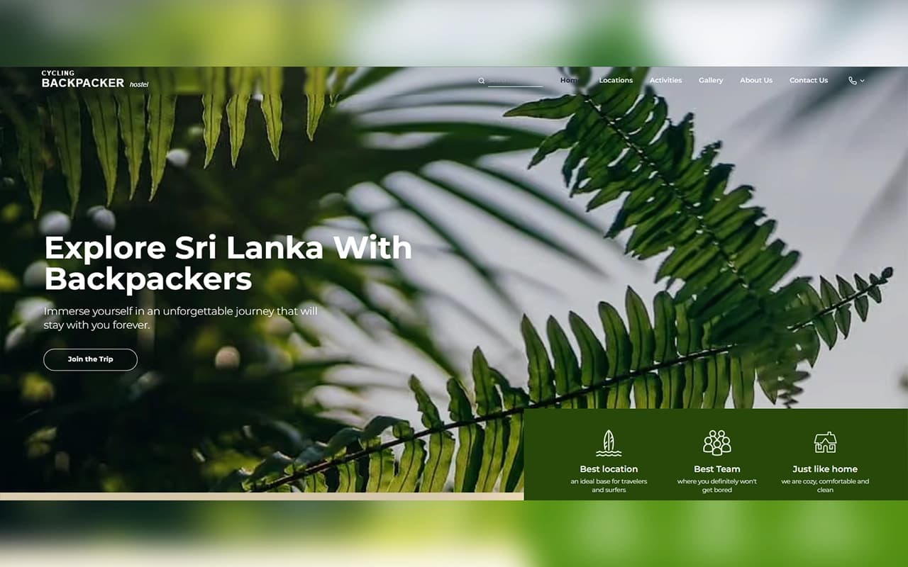 Screenshot of the Cycling Backpacker Hostel website