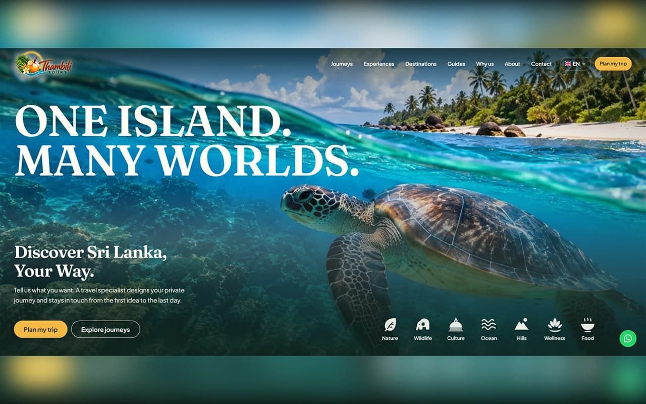 Screenshot of the Thambili Tours website